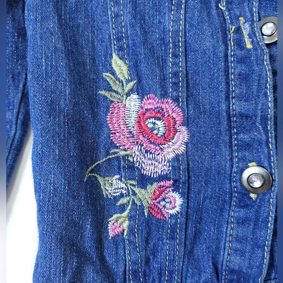 Vintage Nannette Kids Girls Pink Floral Embroidered Blue‎ Denim Jacket Size 4 - Picture 5 of 9